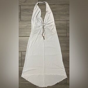 Beatrice Youth Sz L White Halter Cut of Back Stretch Dress